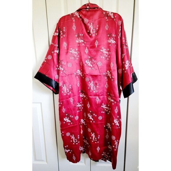 Misaka L Reversible Robe Unisex Sateen Red Black‎ Dragon Asian Vintage W/Sash - Picture 6 of 14